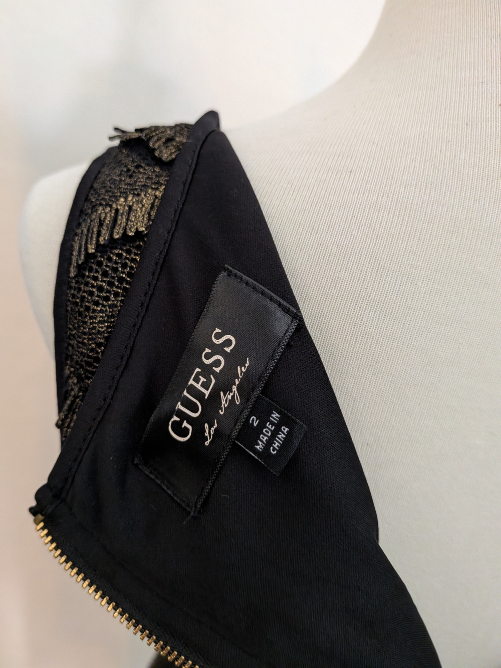 Guess Black and Gold Fringe-Accent Mini Dress - Picture 3 of 3